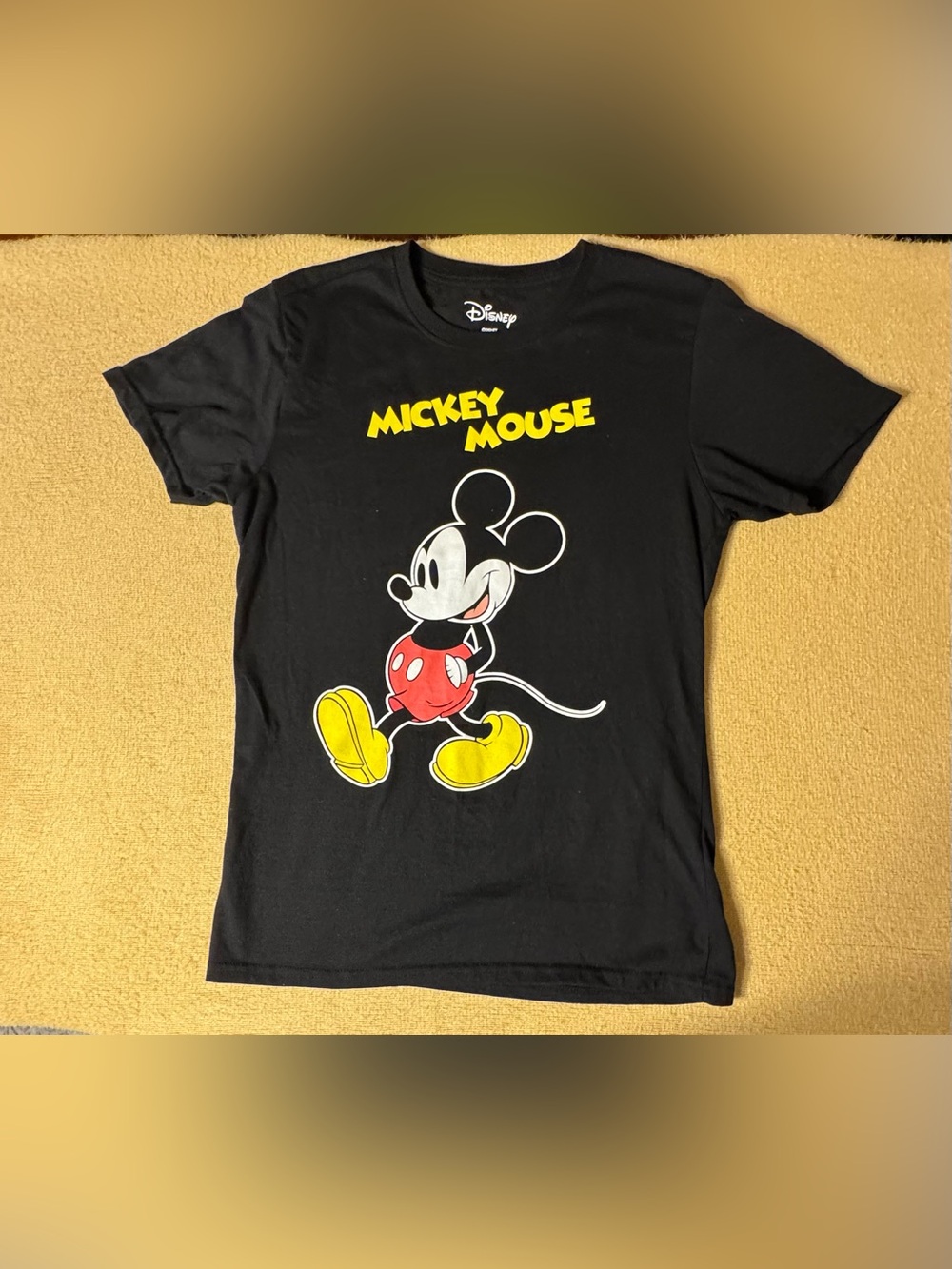 Disney Black Tee with Classic Mickey Graphic and Yellow Text